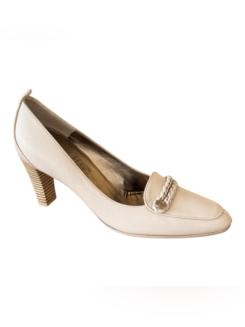 Authentic Salvatore Ferragamo Light Grey Calfskin "Tuloma" 7cm Size 8.5